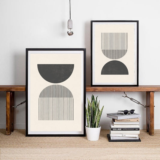 Mid century Style Woodblock Posters Print In Classic Geometric Shapes & Neutral Colors Canvas Painting