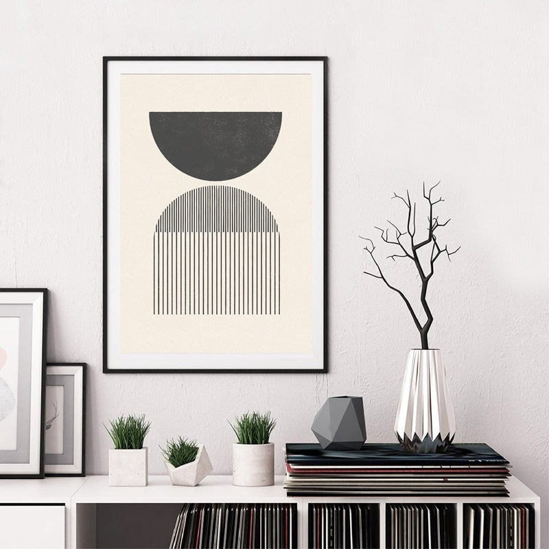 Mid century Style Woodblock Posters Print In Classic Geometric Shapes & Neutral Colors Canvas Painting