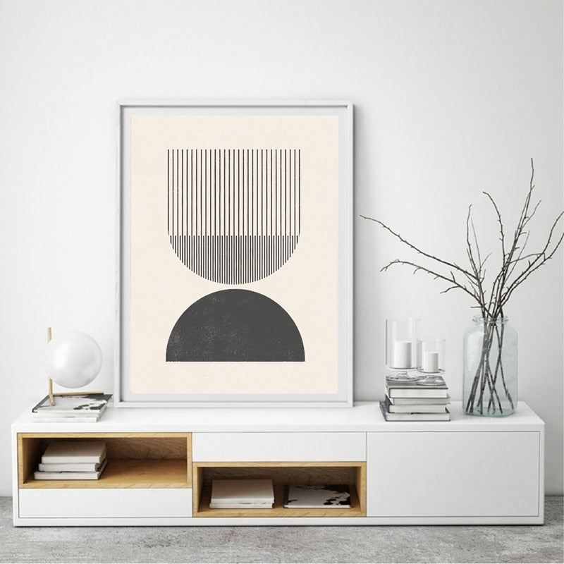 Mid century Style Woodblock Posters Print In Classic Geometric Shapes & Neutral Colors Canvas Painting